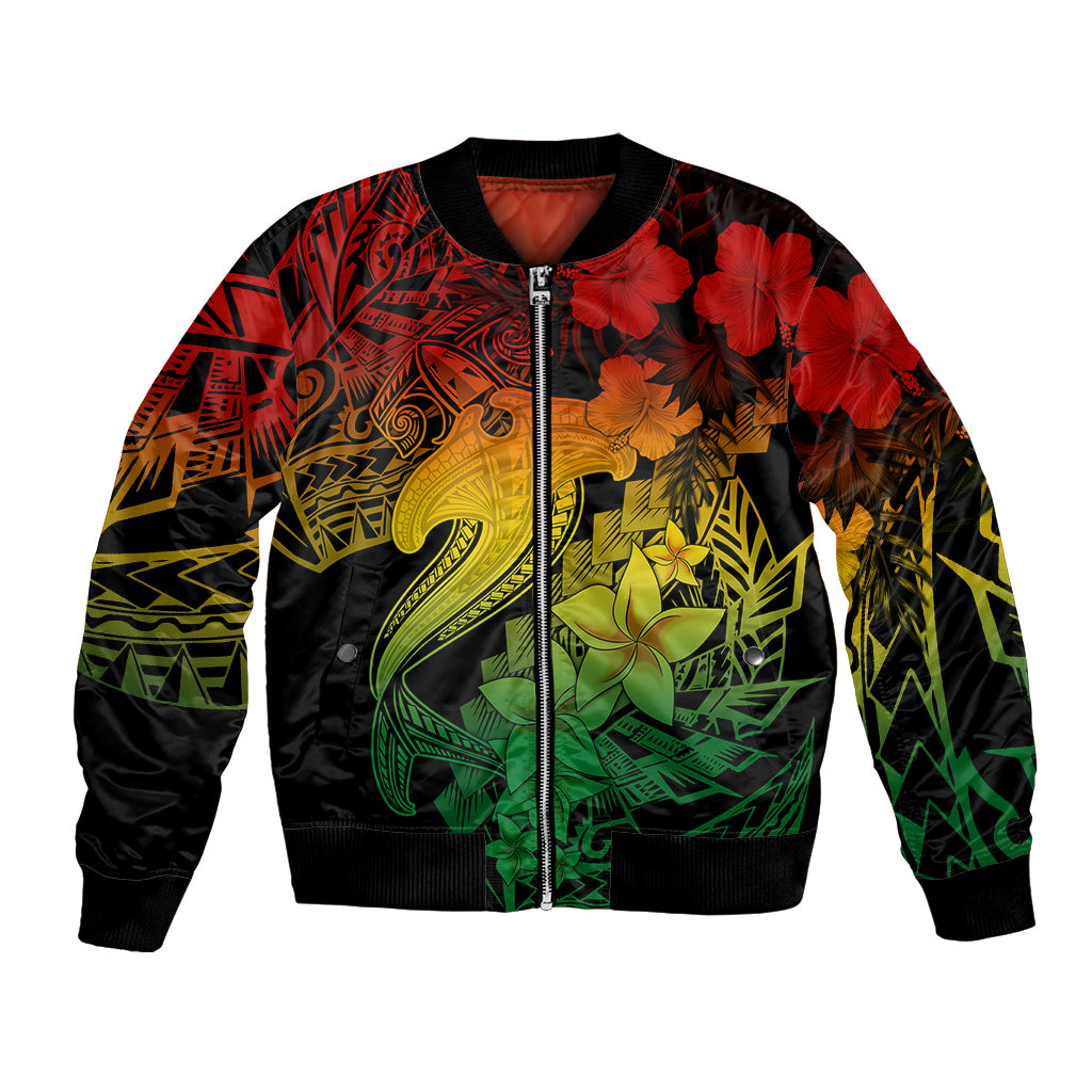 Unisex bomber jacket with colorful shark tattoo graphic and front zip