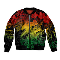 Unisex bomber jacket with colorful shark tattoo graphic and front zip