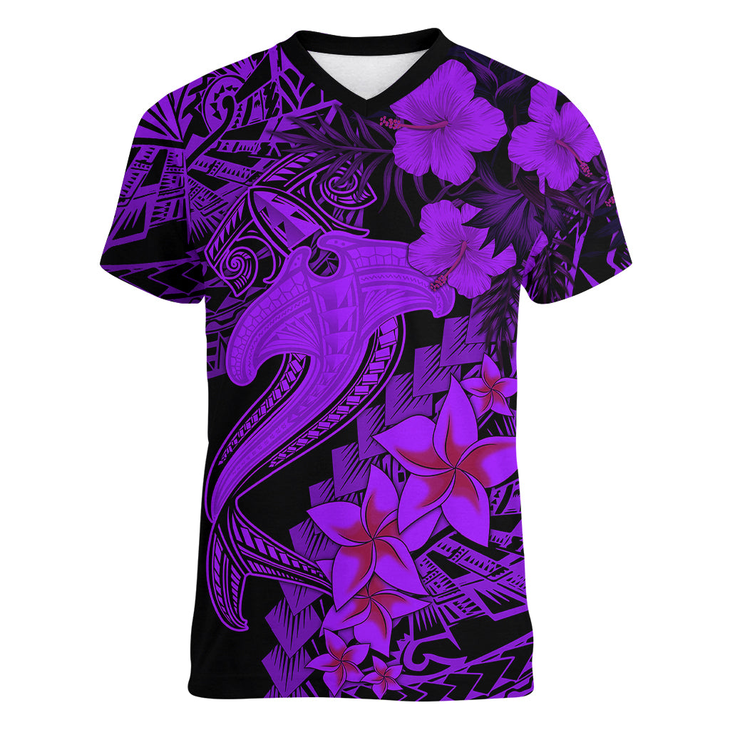 aloha-hawaii-women-v-neck-t-shirt-hammerhead-shark-tattoo-polynesian-summer-violet