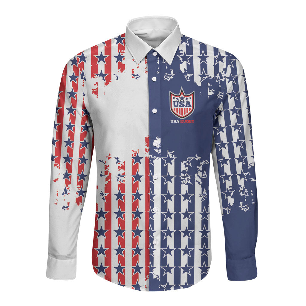 2026 Rugby Nations Series Custom United States Long Sleeve Button Shirt Red Star And Stripes Pattern