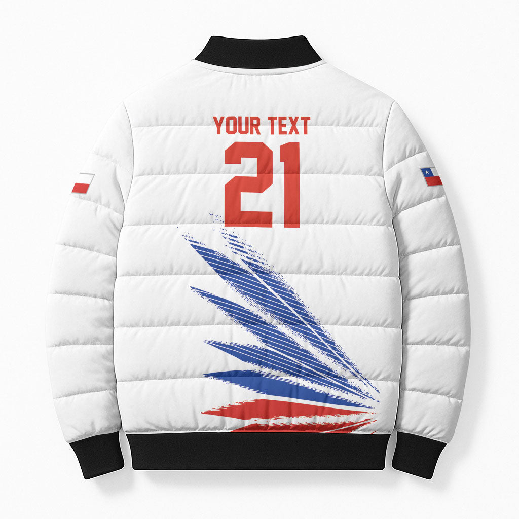 2026 Rugby Nations Series Custom Chile Bomber Puffer Jacket Los Condores Eagle Bold Stripes Pride