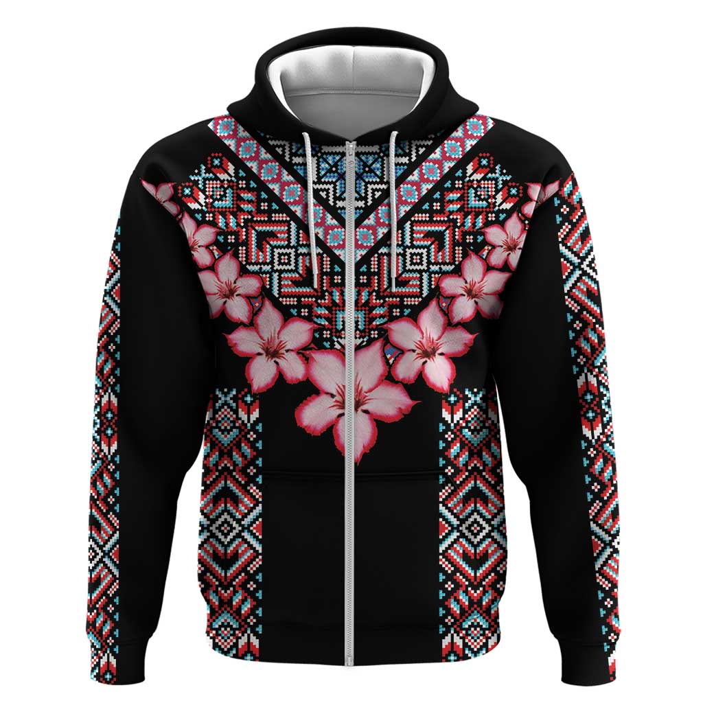 Africa Adenium Multiflorum Flowers Zip Hoodie Mix Native Tribal Pattern - Wonder Print Shop