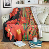 Africa Beauty Clivia Miniata Flowers blanket in black with orange-red floral panels and border