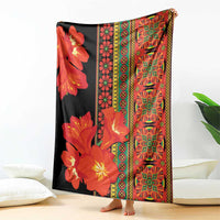Africa Beauty Clivia Miniata Flowers blanket, black backing with bold orange-red flower print
