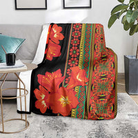 Africa Beauty Clivia Miniata Flowers blanket over chair cushion, black with orange-red blossoms
