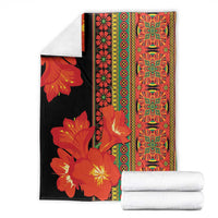 Africa Beauty Clivia Miniata Flowers blanket laid flat, black with orange-red flower and pattern bands