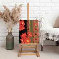 Clivia miniata flower canvas wall art on easel, black base with red-orange blooms