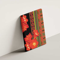 Clivia miniata flower canvas wall art, side view showing thickness on black and red design