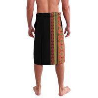 Black lavalava skirt with vertical floral stripe panel, knee length