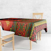 Multicolor tablecloth with clivia flower design and tribal stripe border