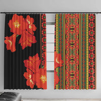 Clivia miniata flower window curtains, 2-panel set with black floral orange and colorful patterned side