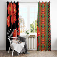 Clivia miniata flower window curtains featuring black orange-red flower panel and vibrant multicolor panel
