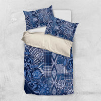 Blue and white patterned shuka bedding set with duvet cover and two pillow shams