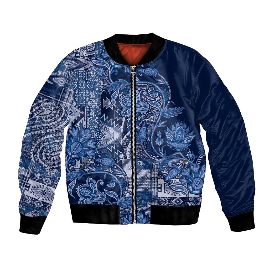 Africa Floral mix Maasai Shuka Bomber Jacket Blue Moitf LT9 - Wonder Print Shop