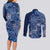 Africa Floral mix Maasai Shuka Couples Matching Long Sleeve Bodycon Dress and Long Sleeve Button Shirt Blue Moitf LT9 - Wonder Print Shop