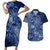 Africa Floral mix Maasai Shuka Couples Matching Short Sleeve Bodycon Dress and Hawaiian Shirt Blue Moitf LT9 - Wonder Print Shop