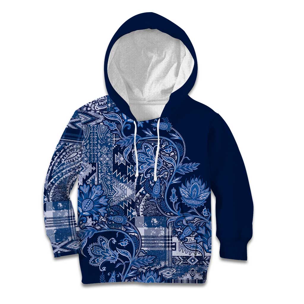 Africa Floral mix Maasai Shuka Kid Hoodie Blue Moitf - Wonder Print Shop