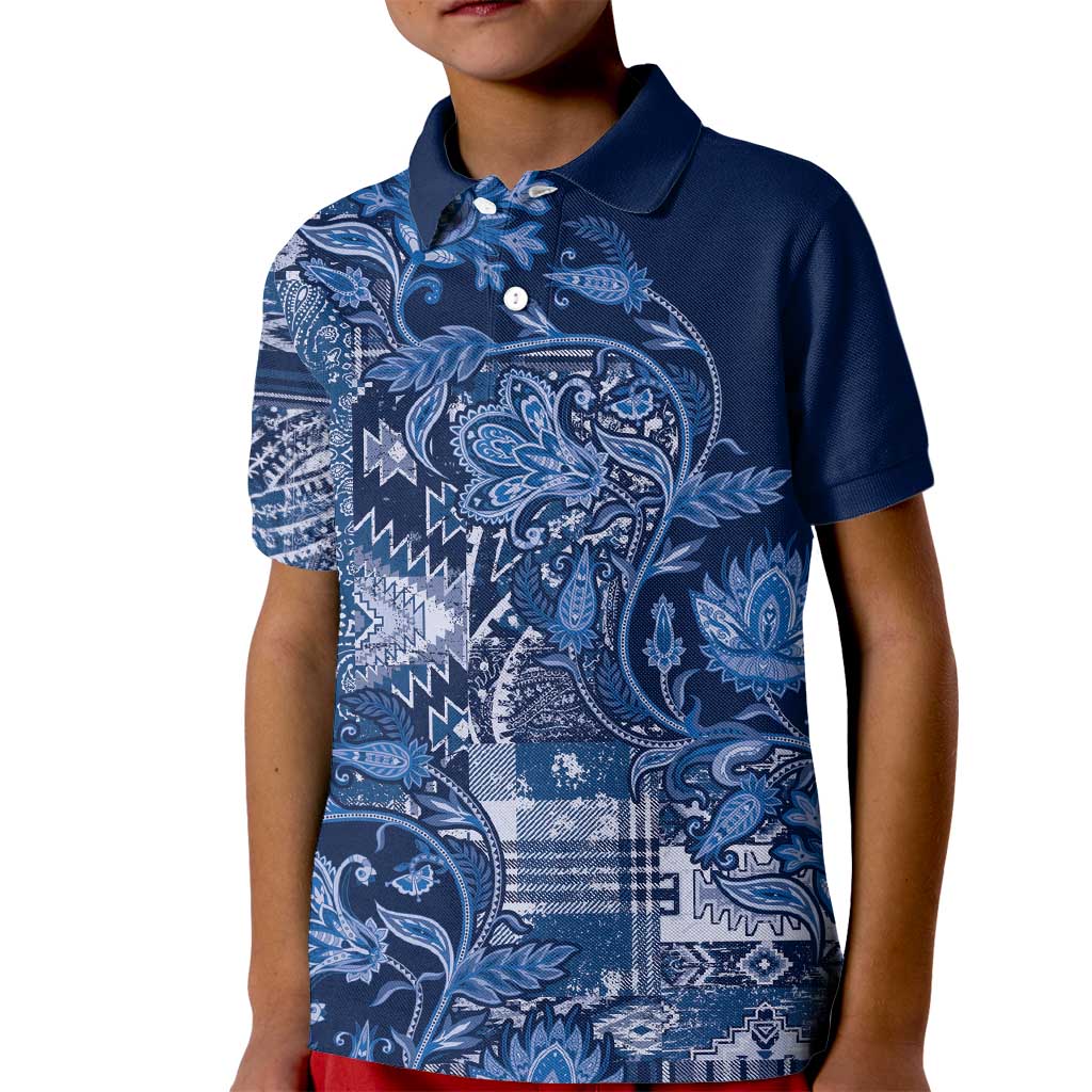 Africa Floral mix Maasai Shuka Kid Polo Shirt Blue Moitf - Wonder Print Shop