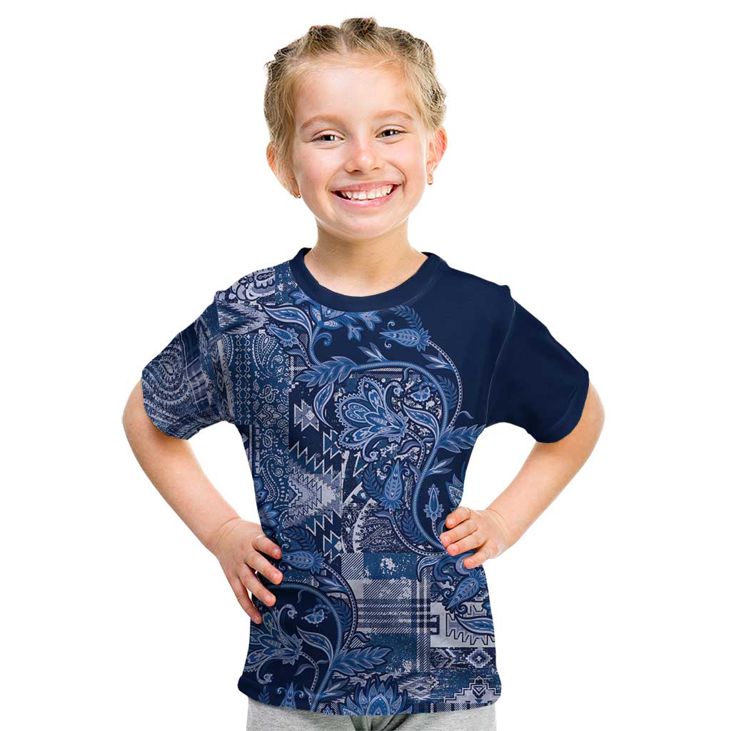 Africa Floral mix Maasai Shuka Kid T Shirt Blue Moitf - Wonder Print Shop