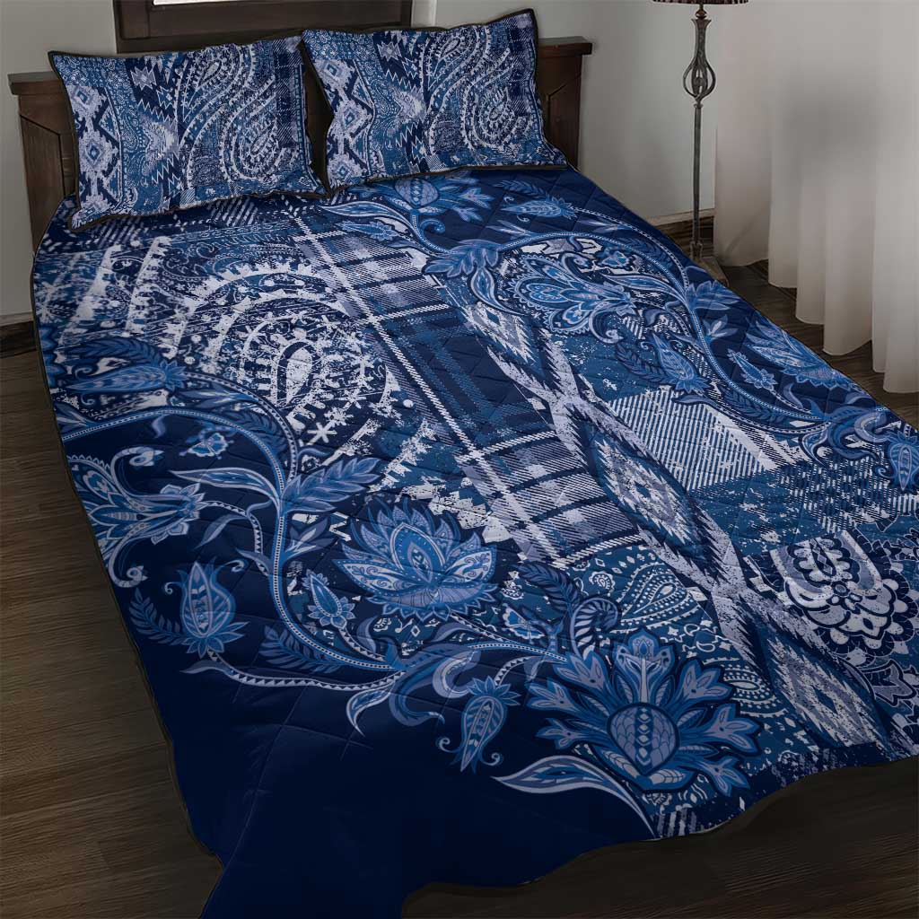 Africa Floral mix Maasai Shuka Quilt Bed Set Blue Moitf - Wonder Print Shop