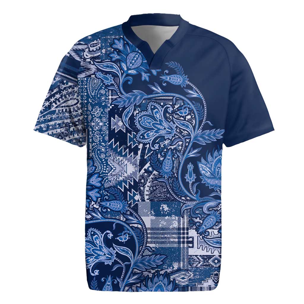 Africa Floral mix Maasai Shuka Rugby Jersey Blue Moitf