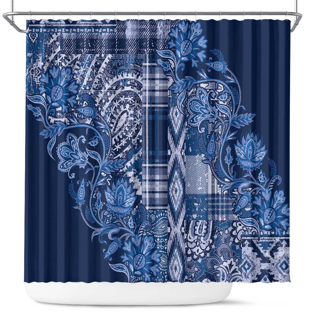 Africa Floral mix Maasai Shuka Shower Curtain Blue Moitf