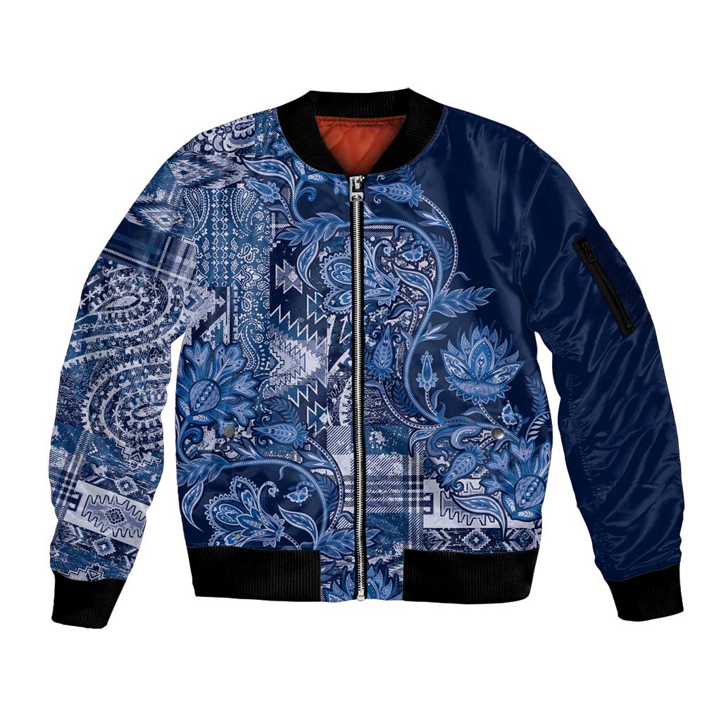 Africa Floral mix Maasai Shuka Sleeve Zip Bomber Jacket Blue Moitf - Wonder Print Shop