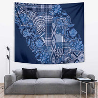 Blue floral shuka tapestry wall hanging with patchwork paisley and geometric pattern