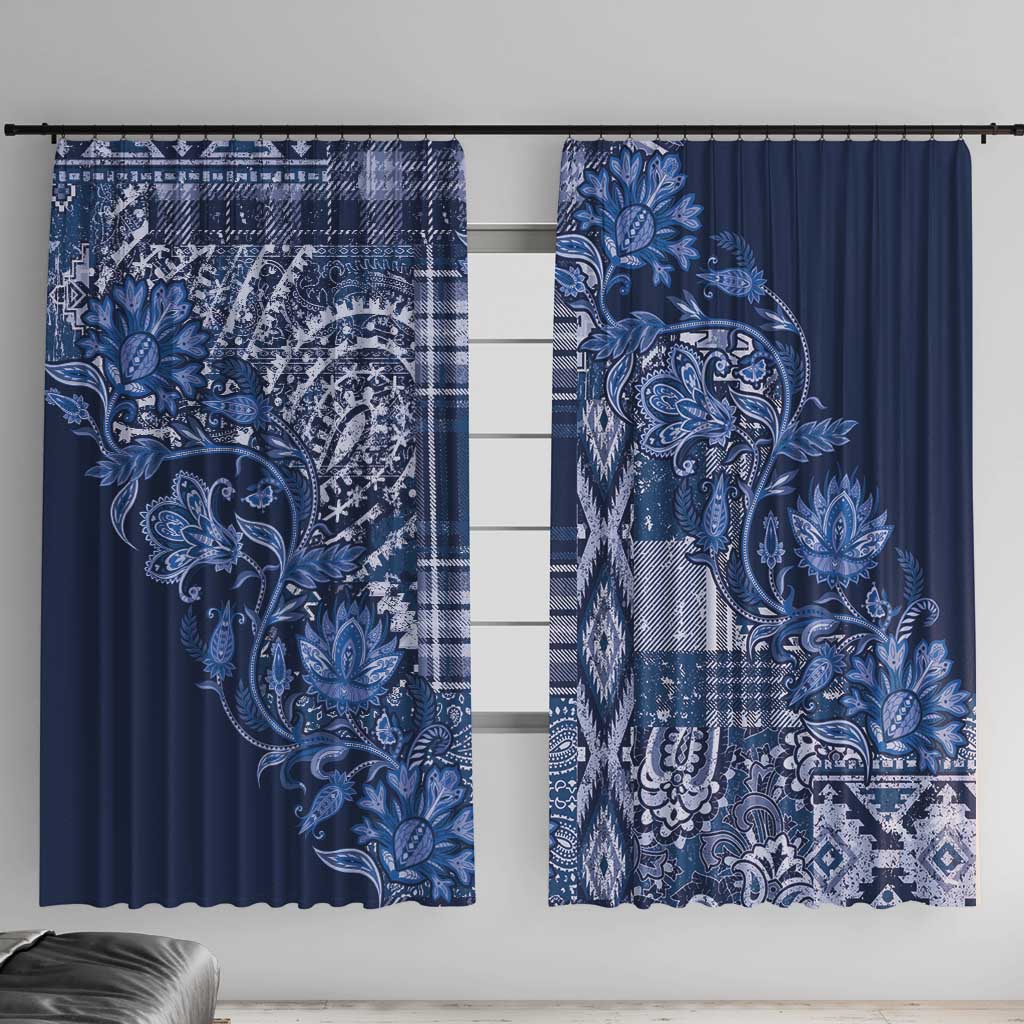 Africa Floral mix Maasai Shuka Window Curtain Blue Moitf - Wonder Print Shop