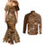 Africa Floral mix Maasai Shuka Couples Matching Mermaid Dress and Long Sleeve Button Shirt Gold Moitf