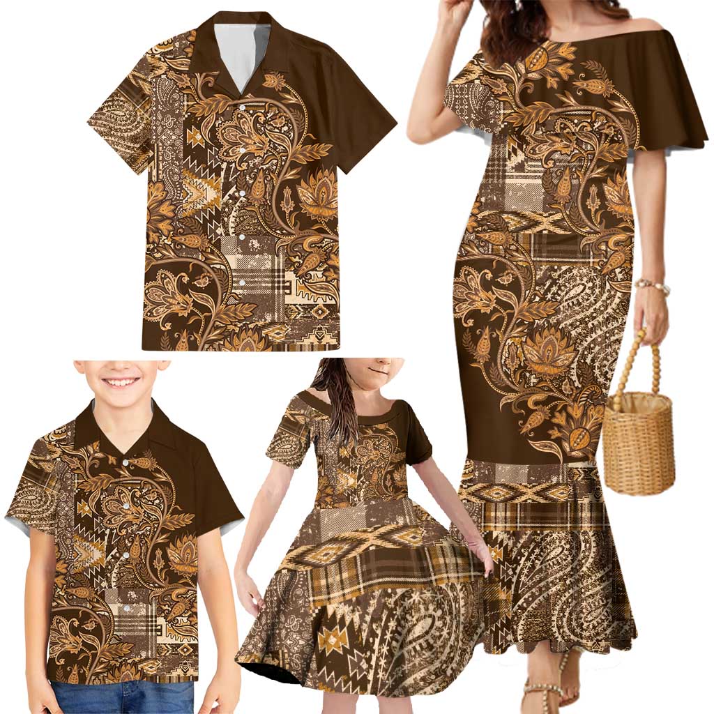 Africa Floral mix Maasai Shuka Family Matching Mermaid Dress and Hawaiian Shirt Gold Moitf LT9 - Wonder Print Shop