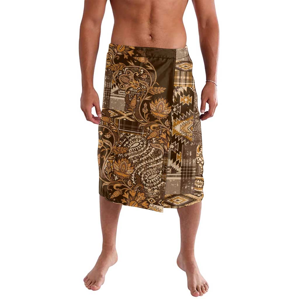 Gold paisley and tribal print wrap skirt with dark border
