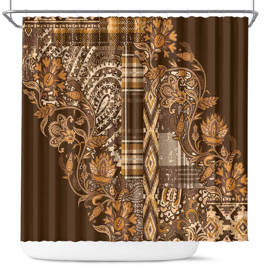 Africa Floral mix Maasai Shuka Shower Curtain Gold Moitf