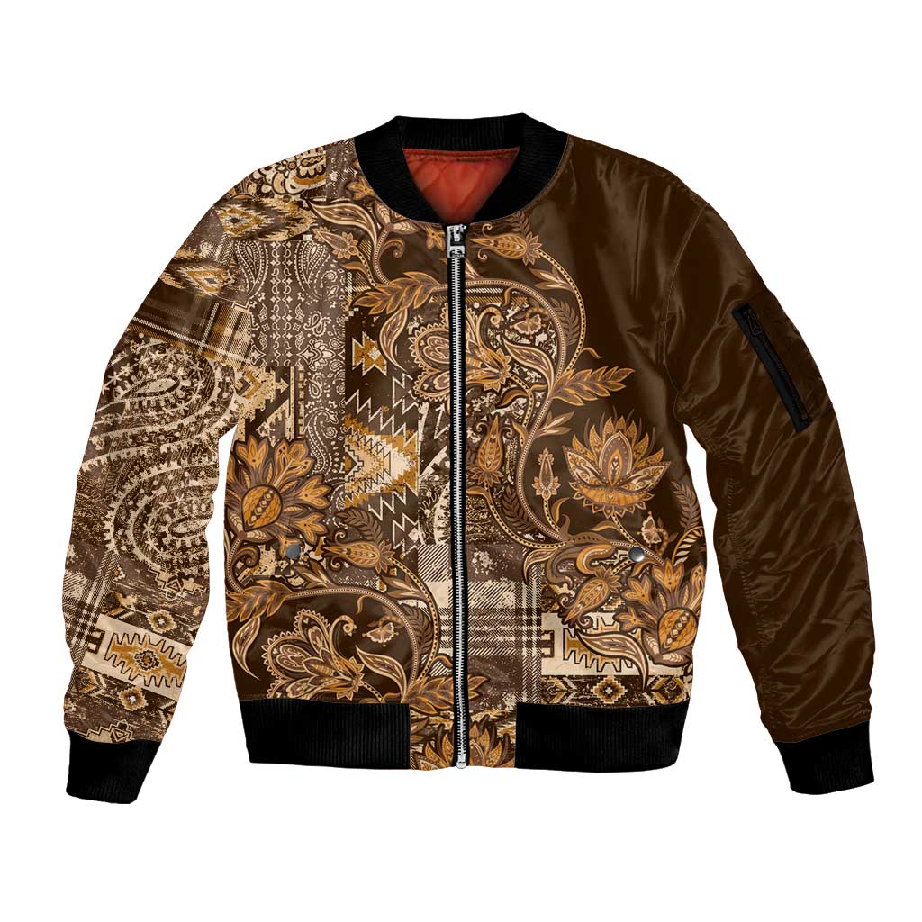 Africa Floral mix Maasai Shuka Sleeve Zip Bomber Jacket Gold Moitf - Wonder Print Shop