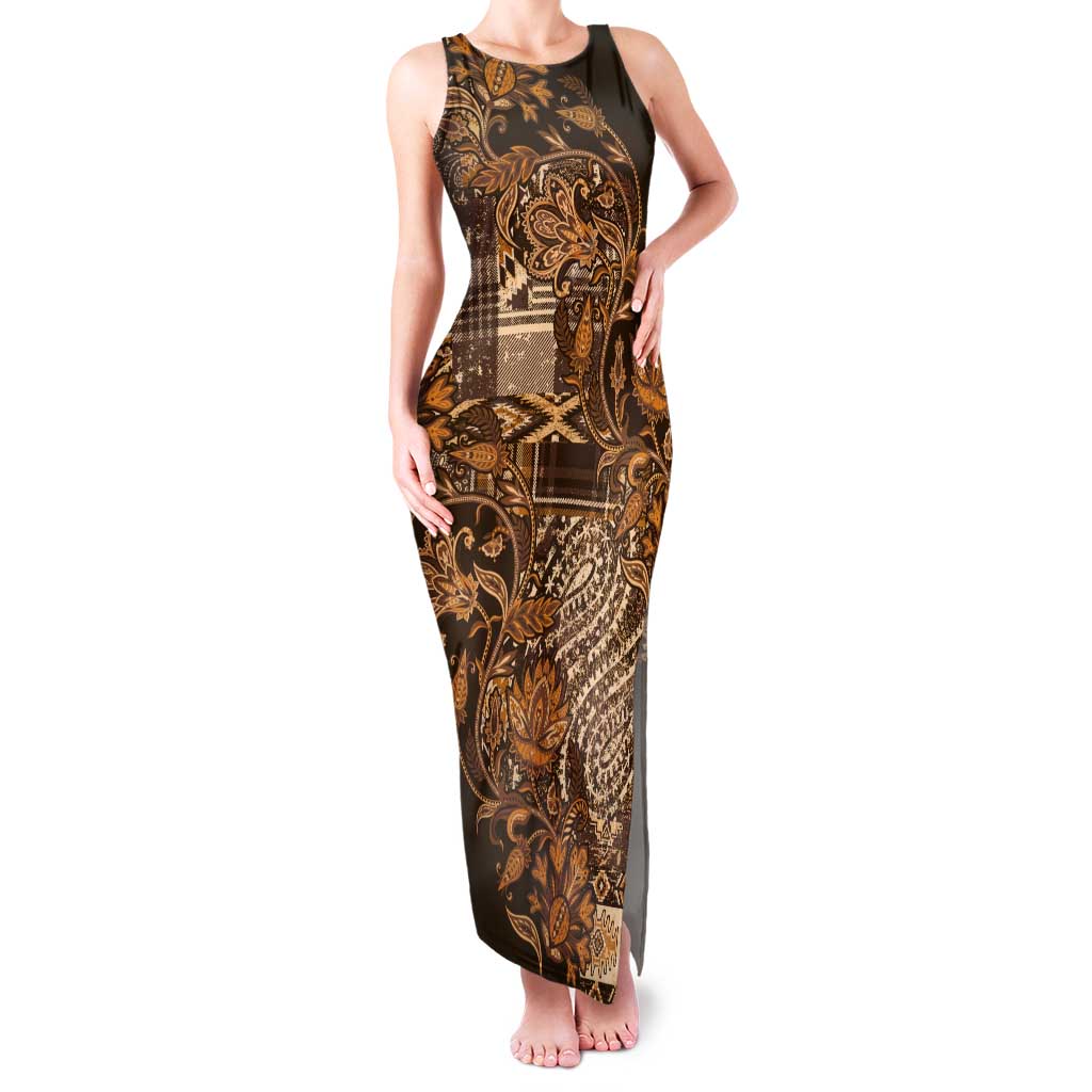 Africa Floral mix Maasai Shuka Tank Maxi Dress Gold Moitf - Wonder Print Shop