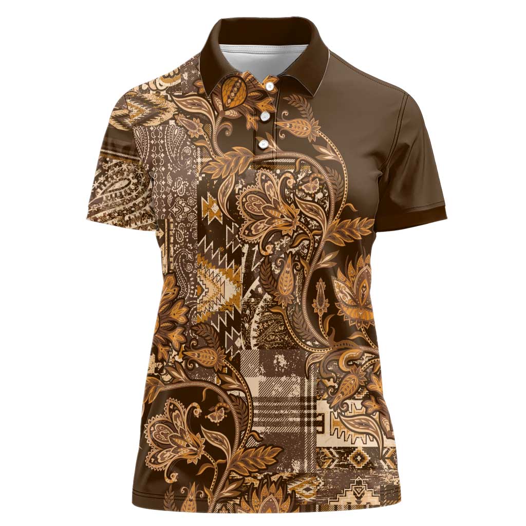 Africa Floral mix Maasai Shuka Women Polo Shirt Gold Moitf - Wonder Print Shop