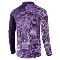 Purple paisley patchwork print button long-sleeve polo sweatshirt, back