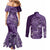 Africa Floral mix Maasai Shuka Couples Matching Mermaid Dress and Long Sleeve Button Shirt Purple Moitf