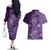 Africa Floral mix Maasai Shuka Couples Matching Off The Shoulder Long Sleeve Dress and Hawaiian Shirt Purple Moitf LT9 - Wonder Print Shop