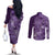 Africa Floral mix Maasai Shuka Couples Matching Off The Shoulder Long Sleeve Dress and Long Sleeve Button Shirt Purple Moitf