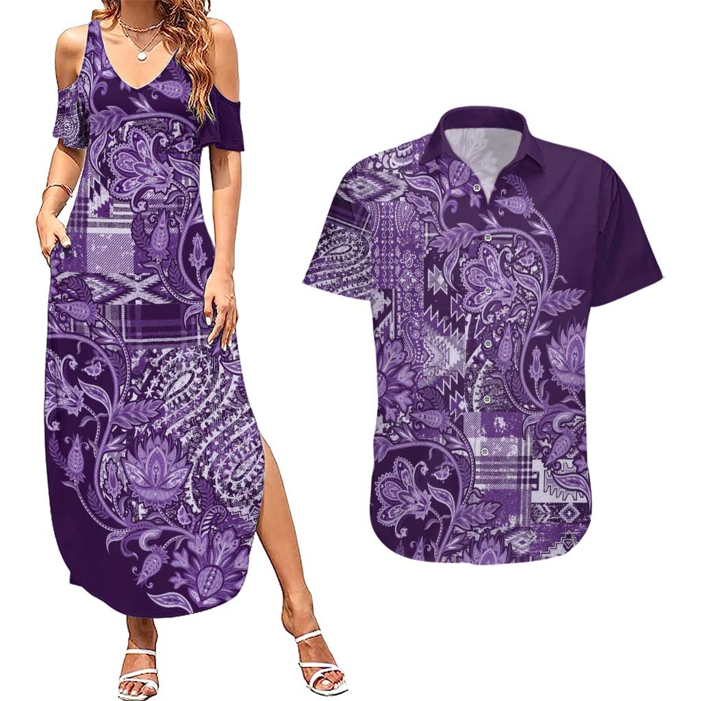 Africa Floral mix Maasai Shuka Couples Matching Summer Maxi Dress and Hawaiian Shirt Purple Moitf LT9 - Wonder Print Shop