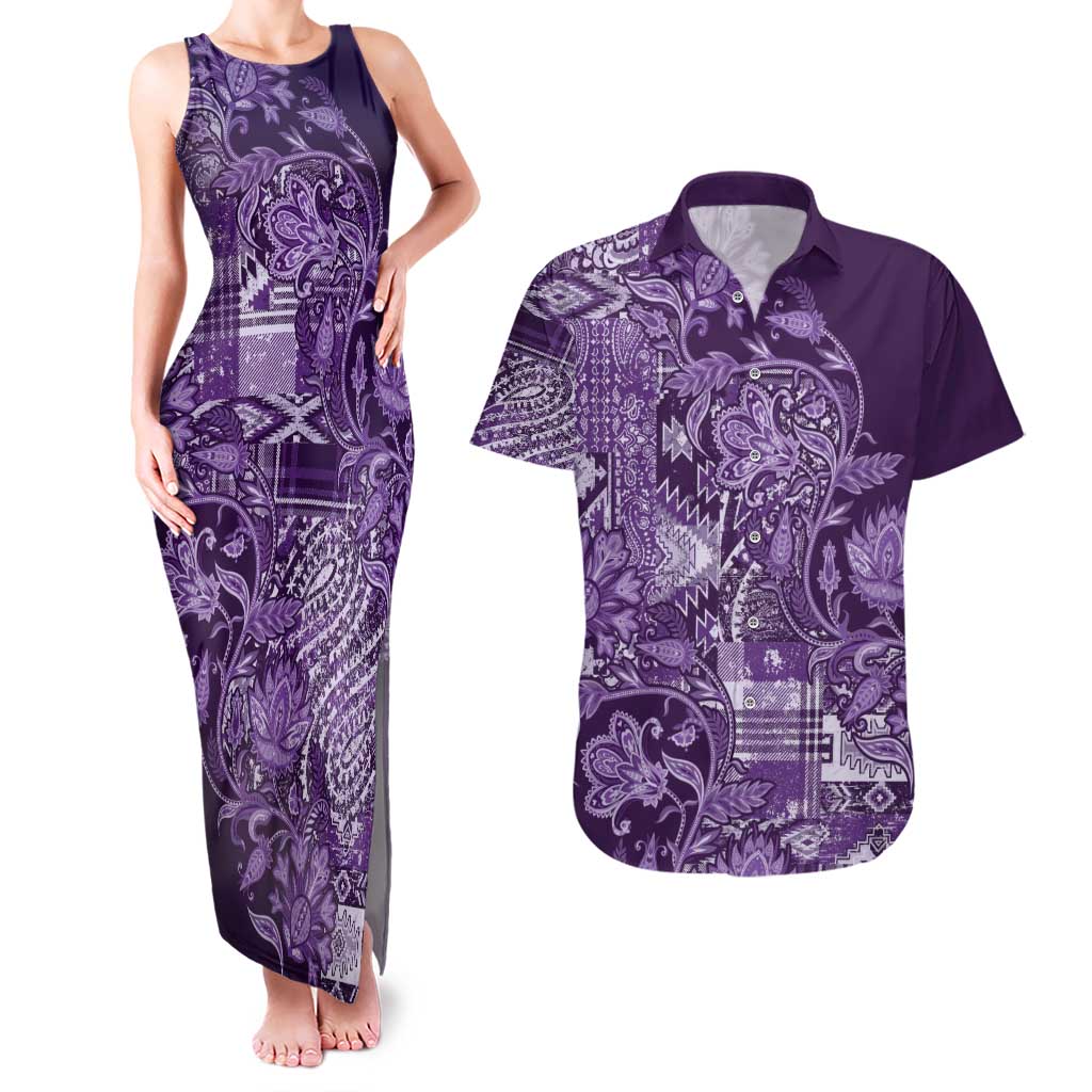 Africa Floral mix Maasai Shuka Couples Matching Tank Maxi Dress and Hawaiian Shirt Purple Moitf LT9 - Wonder Print Shop