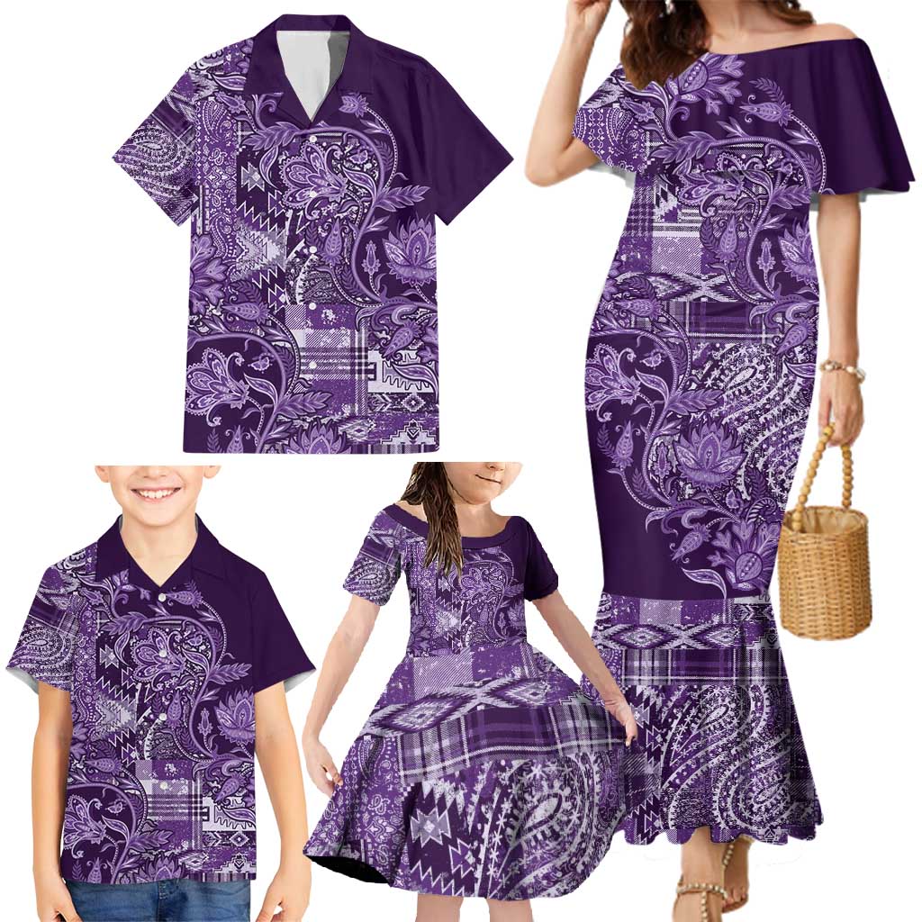 Africa Floral mix Maasai Shuka Family Matching Mermaid Dress and Hawaiian Shirt Purple Moitf LT9 - Wonder Print Shop