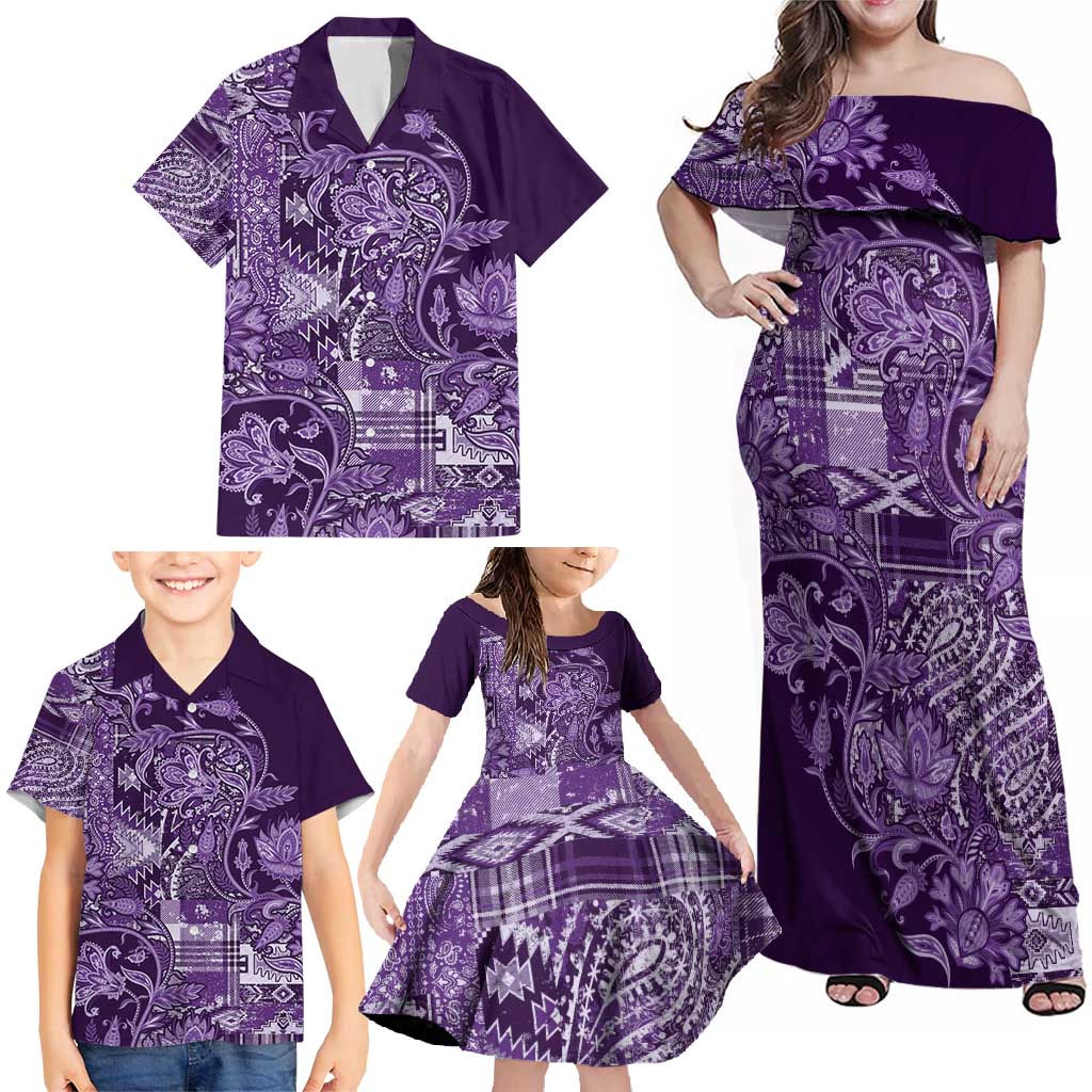 Africa Floral mix Maasai Shuka Family Matching Off Shoulder Maxi Dress and Hawaiian Shirt Purple Moitf LT9 - Wonder Print Shop