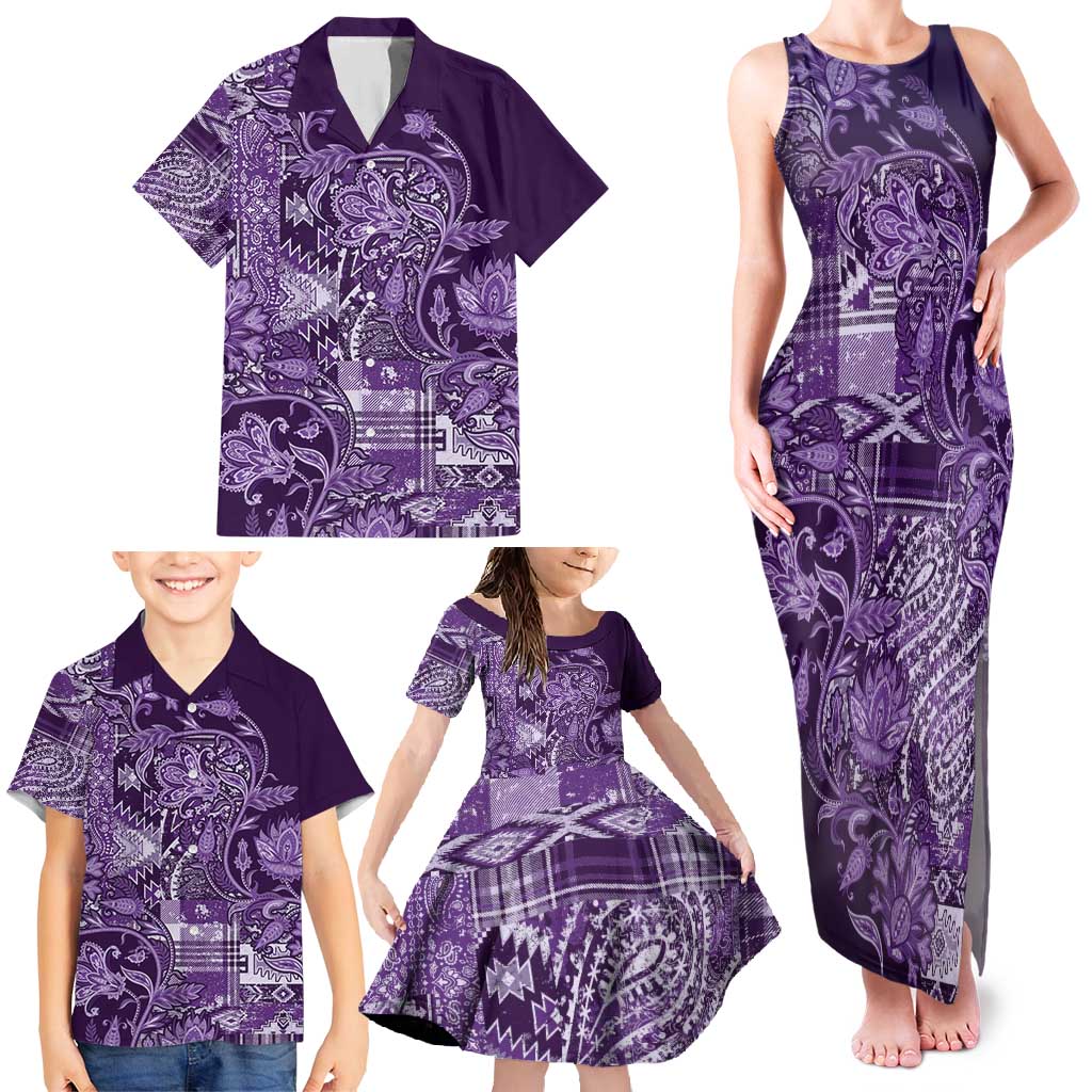 Africa Floral mix Maasai Shuka Family Matching Tank Maxi Dress and Hawaiian Shirt Purple Moitf - Wonder Print Shop