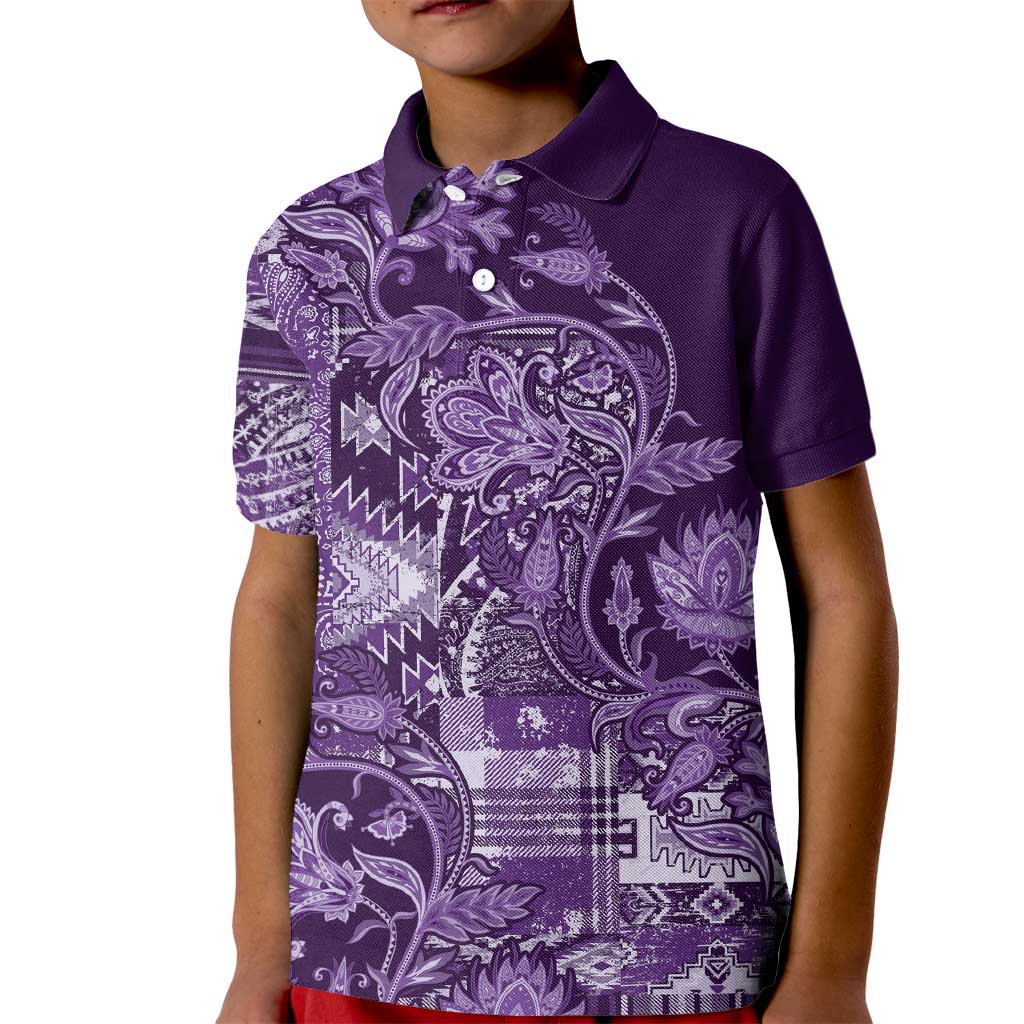 Africa Floral mix Maasai Shuka Kid Polo Shirt Purple Moitf - Wonder Print Shop