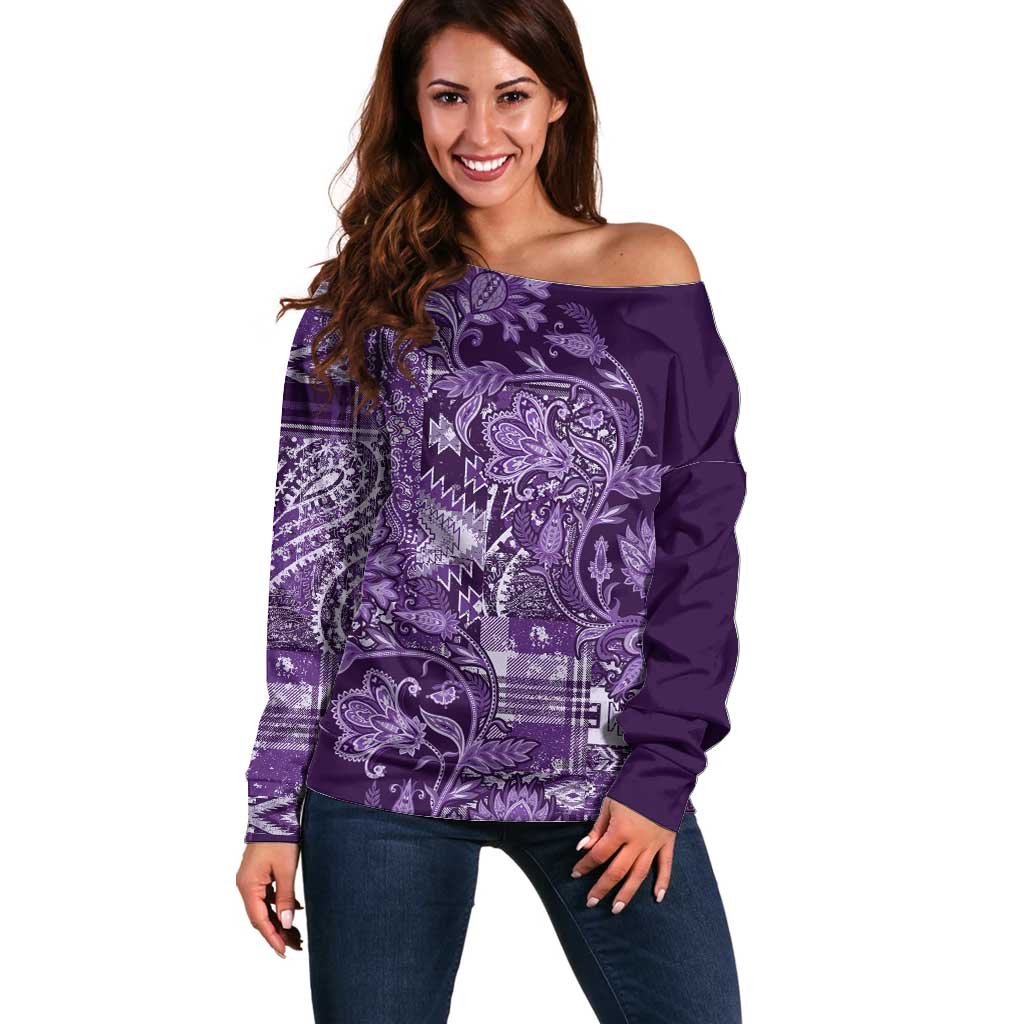 Africa Floral mix Maasai Shuka Off Shoulder Sweater Purple Moitf - Wonder Print Shop