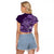 Africa Floral mix Maasai Shuka Raglan Cropped T Shirt Purple Moitf - Wonder Print Shop