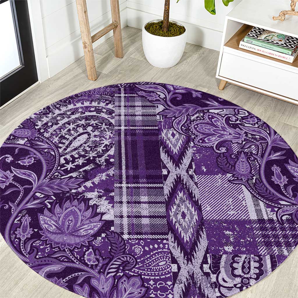 Africa Floral mix Maasai Shuka Round Carpet Purple Moitf