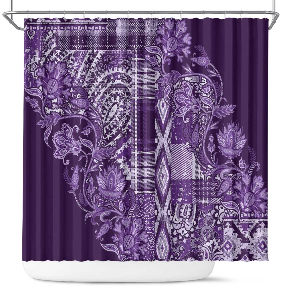 Africa Floral mix Maasai Shuka Shower Curtain Purple Moitf